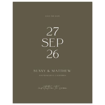 Dark Khaki, Green Wedding Digital Save the Date - Blonshine Portrait