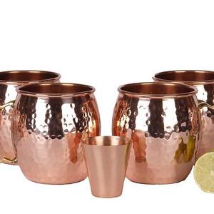 A29 Moscow Mule 100 % Solid Pure Copper Mug / Cup (16-Ounce / Set of 4, Hammered) with BONUS Shot Glass and Free Recipe Booklet