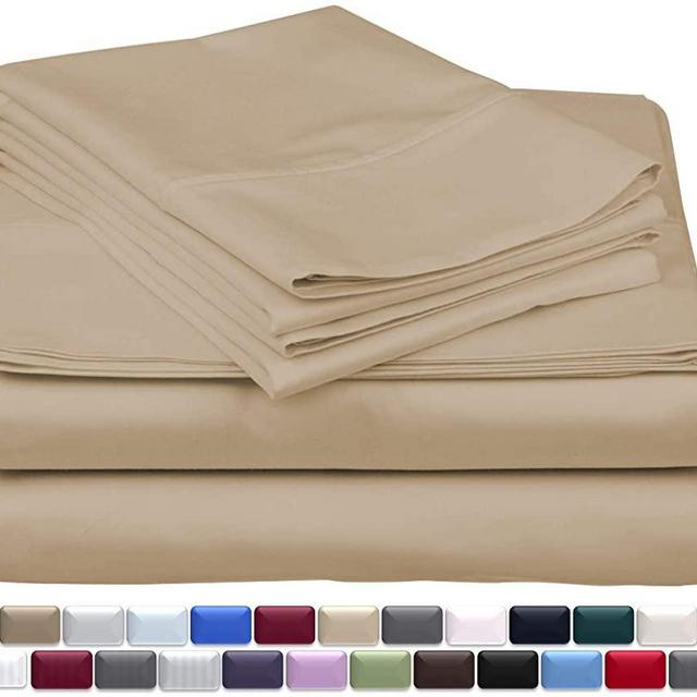 True Luxury 1000-Thread-Count 100% Egyptian Cotton Bed Sheets, 4-Pc King Sand Sheet Set, Single Ply Long-Staple Yarns, Sateen Weave, Fits Mattress Upto 18'' Deep Pocket