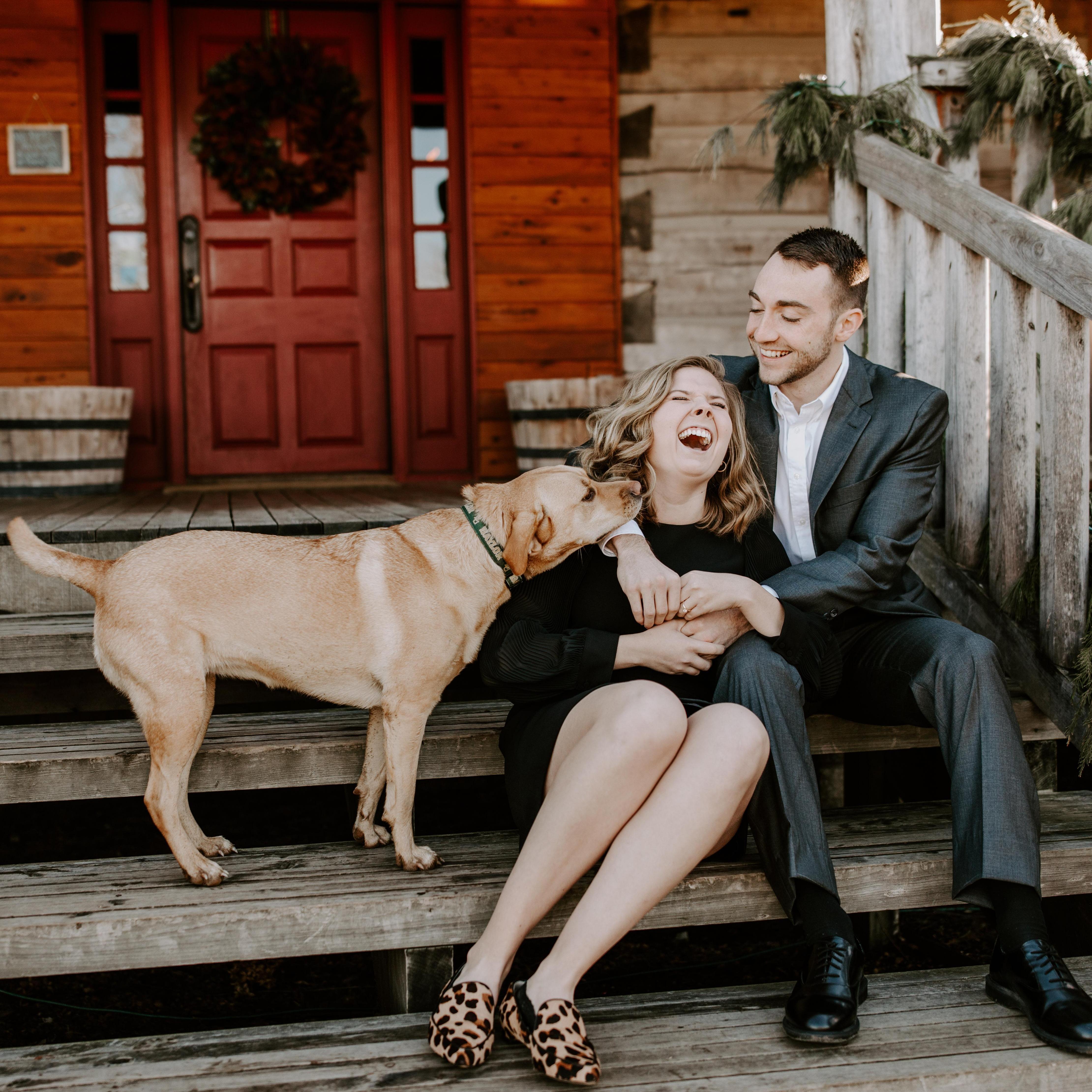 We love puppy kisses and wedding planning!