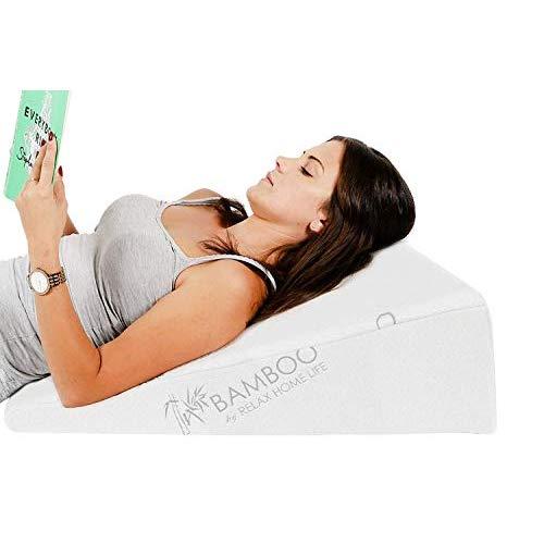 Relax Home Life 7.5 Inch Bed Wedge Pillow for Acid Reflux, 1.5 Inch Memory Foam Top with Bamboo Cover, 25" W x 26" L x 7.5" H, White