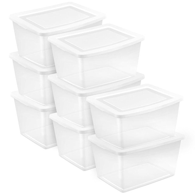 Sterilite 8-Pack Storage Box, Clear Plastic Storage Container Bins with Lids, 58 Quart - Heavy-Duty Organizing Containers for Closet, Bathroom, and Office