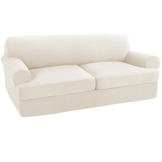 Turquoize 3 Piece T Cushion Sofa Slipcovers Stretch Couch Cover Furniture Covers with 2 Individual T Cushion Covers, Machine Washable (2 Cushion Sofa, Cream)