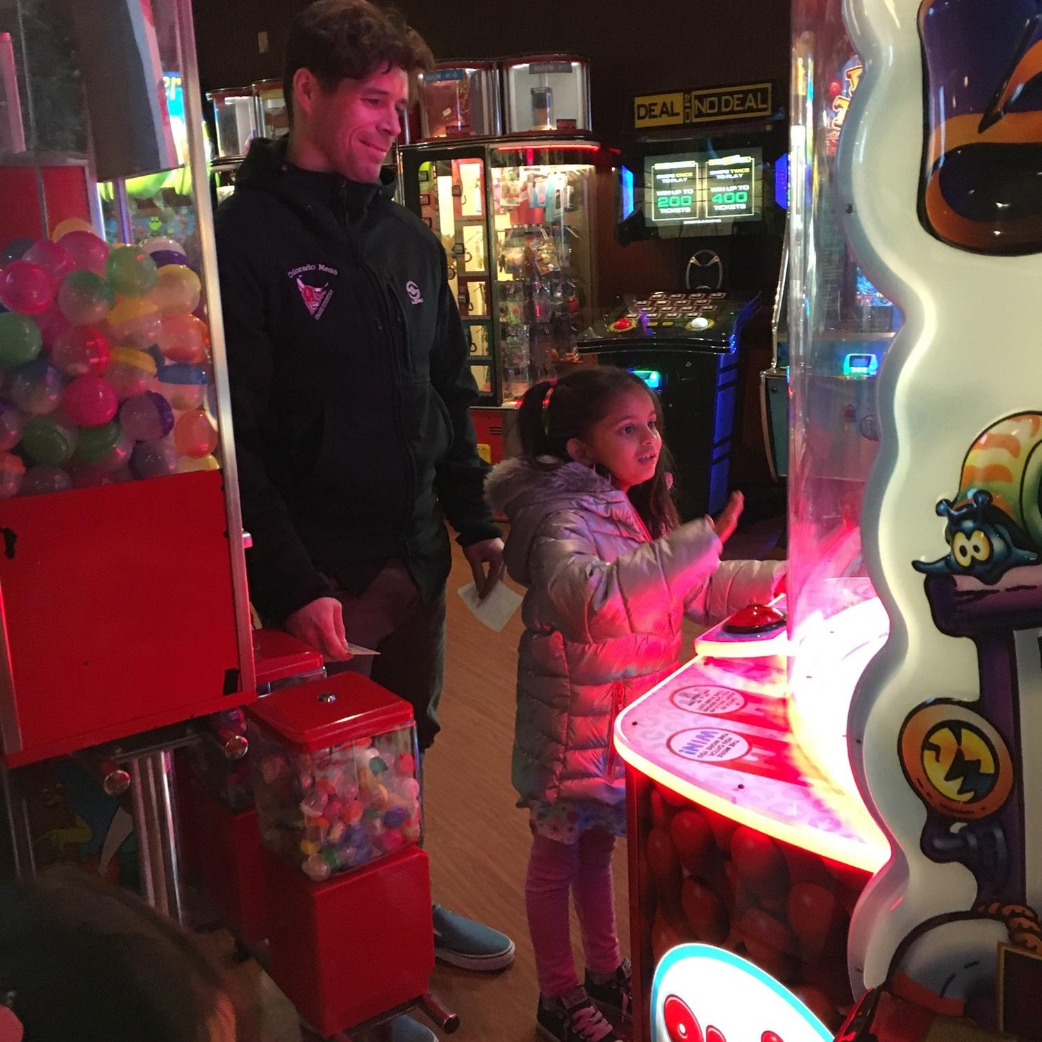 Casey playing games with Sarah.