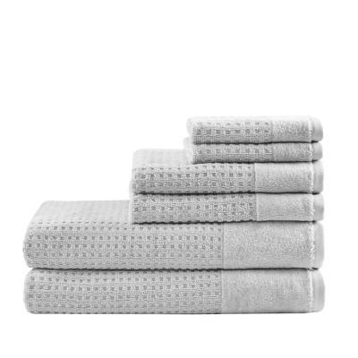 6pc Spa Waffle Jacquard Cotton Bath Towels Sets Gray