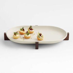 Oven-to-Table Oval Serving Platter with Wood Trivet + Reviews | Crate & Barrel