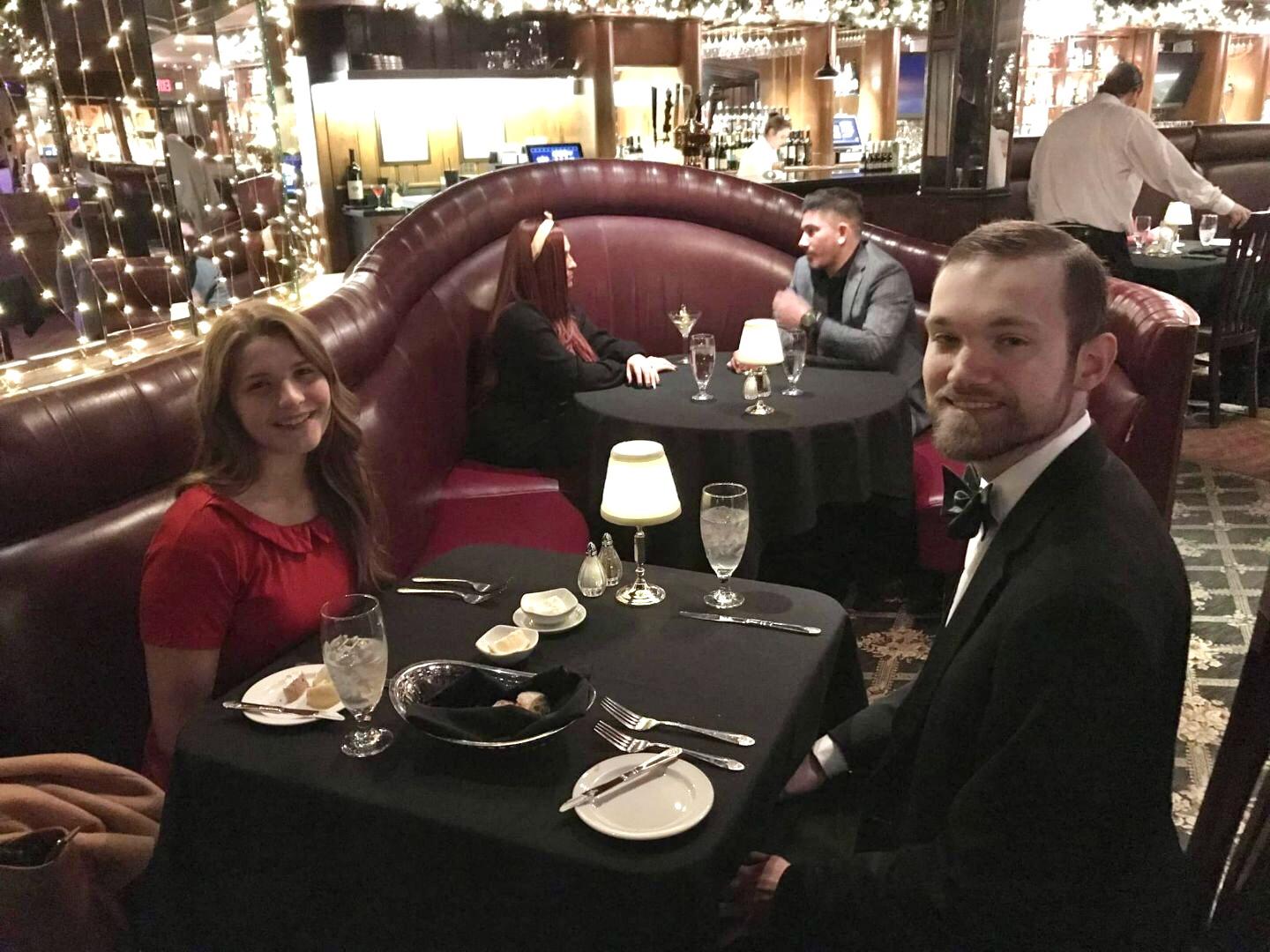 Our dinner at the London Chop House before Ben's proposal in front of a gorgeous Christmas tree.
