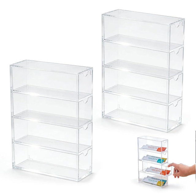 DZHPSRSZ 2 Pack Drink Packet Organizer, Acrylic Seasoning Packet Organizer with 4 Clear Drawers, Sugar Packet Holder for Kitchen Pantry Home Organization