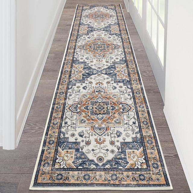 HEBE Hallway Runner Rug 2'x8' Washable Vintage Distressed Area Rugs Non Slip Laundry Rug Runner Boho Floor Carpet Runners for Hallways Entryway Laundry Room Kitchen Bathroom