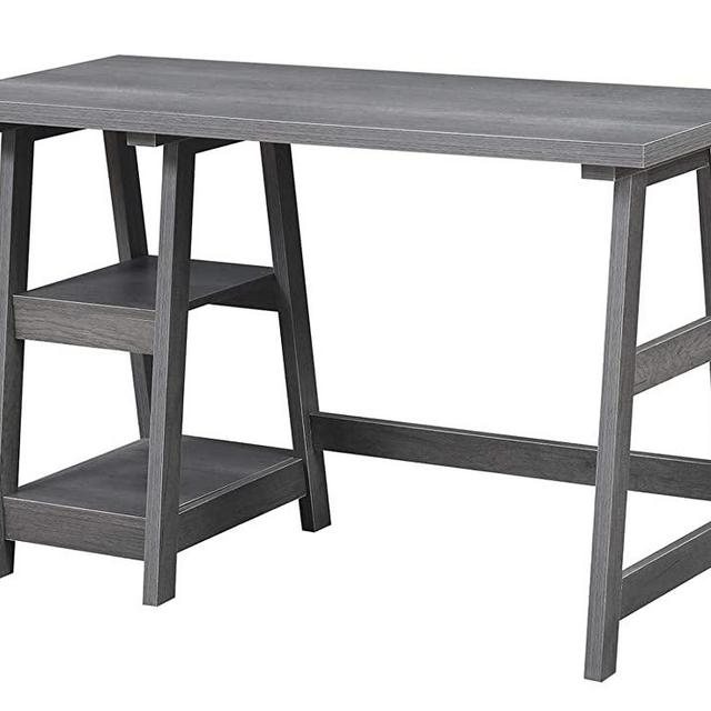 Convenience Concepts Designs2Go Trestle Desk with Shelves, Charcoal Gray