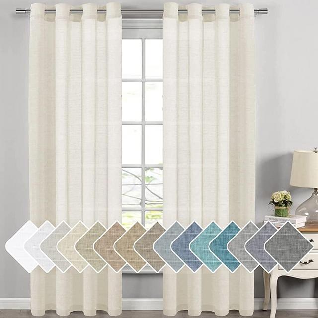 H.VERSAILTEX Natural Linen Sheer Curtains for Living Room/Dining Room, Extra Long Curtains Made of Rich Linen Soft Material, Nickel Grommet Window Panel Drapes (Set of 2, 52 by 108 Inch, Ivory)