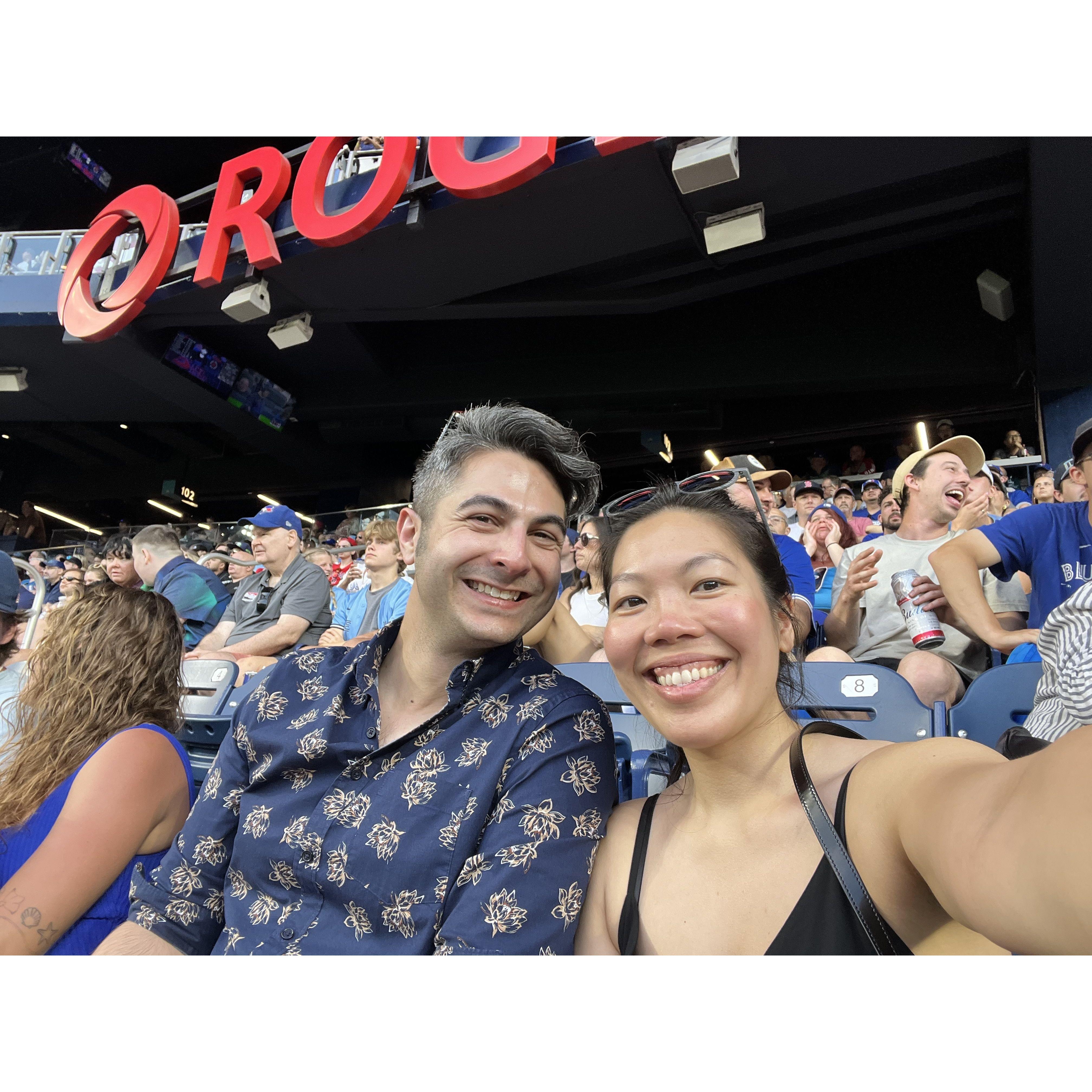 Watching our first baseball game in Toronto! Red Sox vs. Blue Jays
