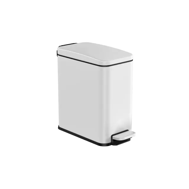 SONGMICS Bathroom Trash Can, 1.3 Gallon Small Trash Bin with Lid, Slim for Small Spaces, Stainless Steel Garbage Can, Soft Close, White