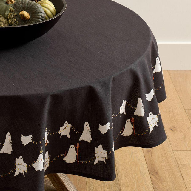 Scary Squad Round Organic Cotton Tablecloth, 70" - Black 