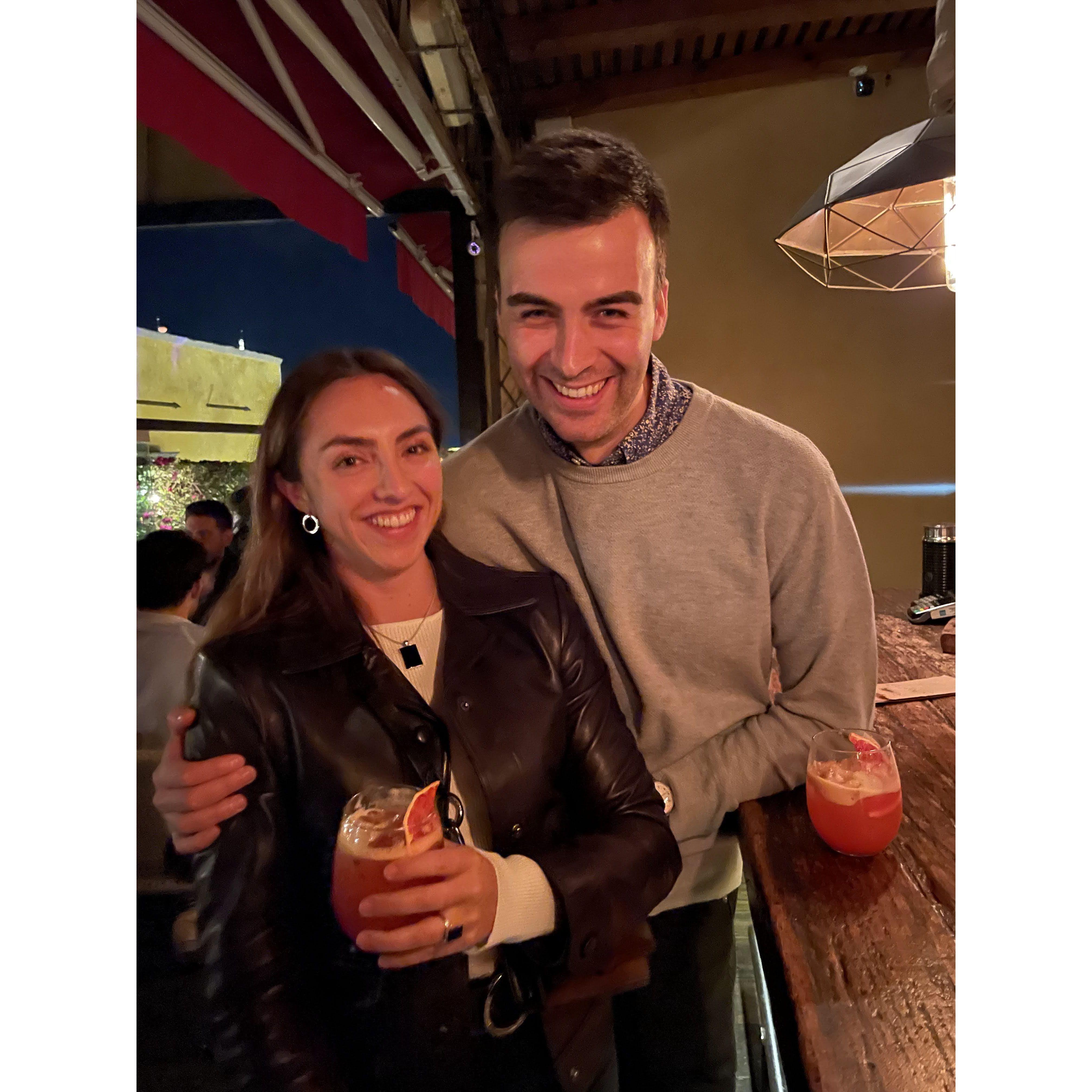Celebrating Ben's birthday at La Azotea, our wedding welcome drinks location (December 2021)