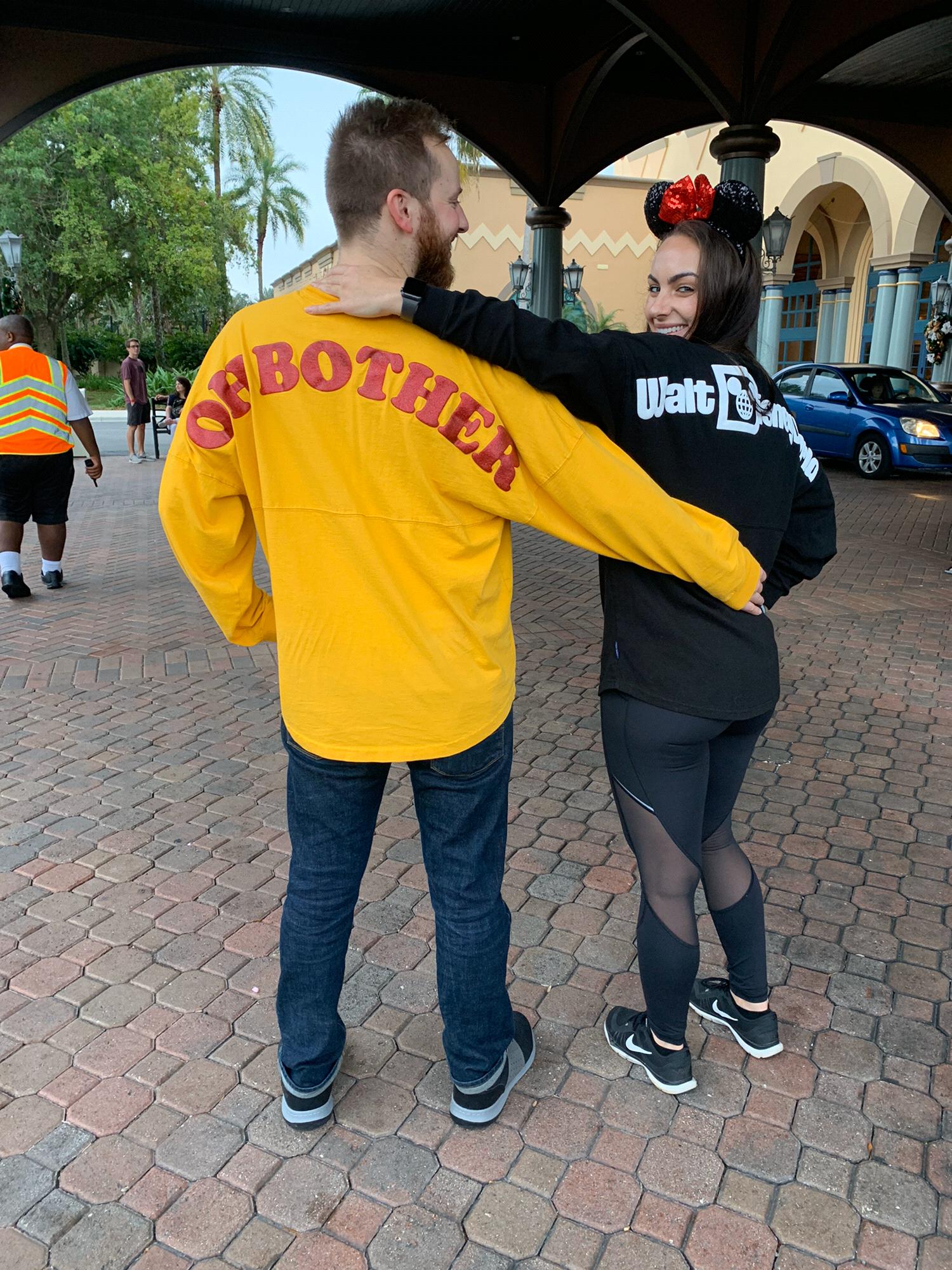 One of many times wearing ridiculous Disney spirit jerseys.