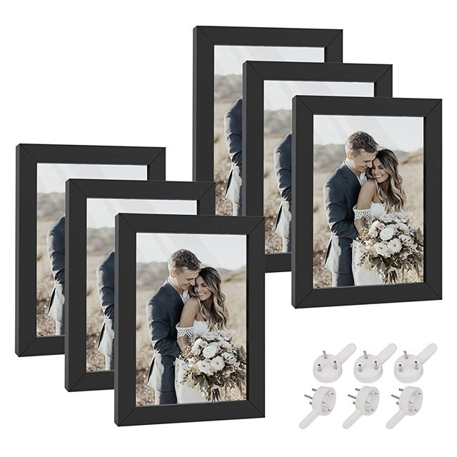 HappyHapi 4x6 Picture Frame,Set of 6 Black Picture Frames, Tabletop or Wall Display Decoration Photo Frame for Photos, Paintings, Landscapes, Posters, Artwork