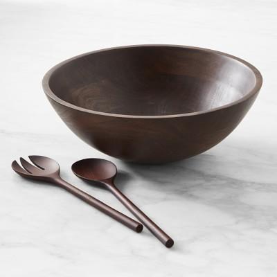 Williams Sonoma 15" Dark Wood Bowl & Servers