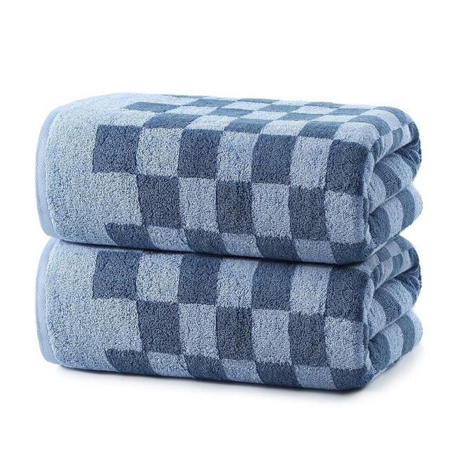 REDKISS Blue Checkered Bath Towels Set - 2 Piece Large Shower Towels for Bathroom Decoration, Highly Absorbent Cotton Bath Towel of 2, Cute Checkered Shower Retro Towel for Bathroom