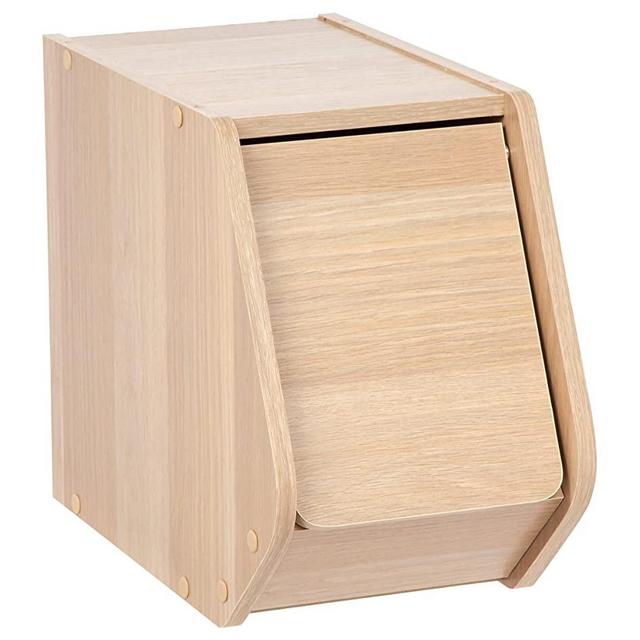 IRIS USA SBD-NLB Modular Wood Stacking Storage Box with Door, Narrow, Light Brown