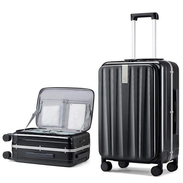 Hanke 26 Inch Large Checked Luggage PC Hard Shell Luggage Top Opening Travel Luggage Suitcases with Wheels for Woman Men.(Jet Black)