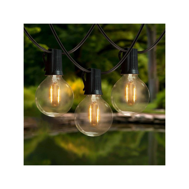 Brightech 12-Light LED Ambience Pro 1W 26ft 2700K G40 Indoor Outdoor Plug-in Orb and Globe String Lights Clear Bulb Black Wire