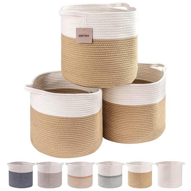 voten Storage Cubes Organizing Baskets Bins for 13x13’’ Cube Storage Organizer Shelf Bookcases Stylish&Durable Round Cube Baskets Bins 12.6x12.6’’ 3-Pack Khaki