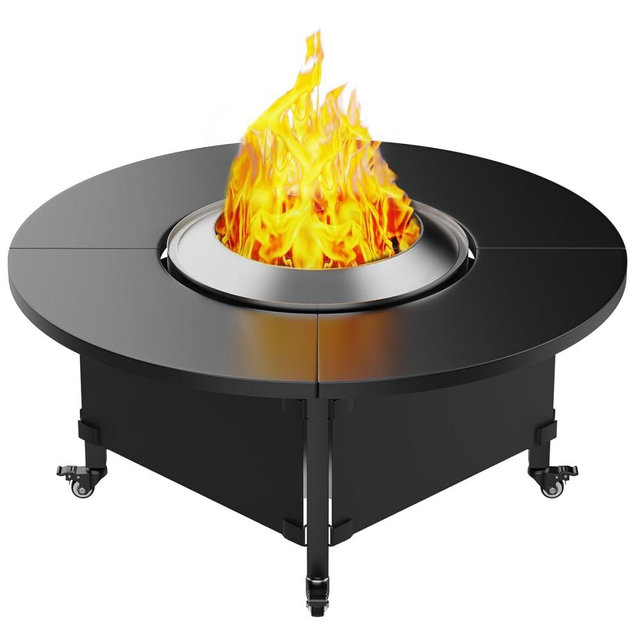 Fire Pit Surround Tabletop for Solo Stove Bonfire,Foldable Surround Table with Wheels for Safety & Easy Clean,42" Powder-Coated Steel Wood Burning Stove Surround Table Top,Accessories for Solo Stove