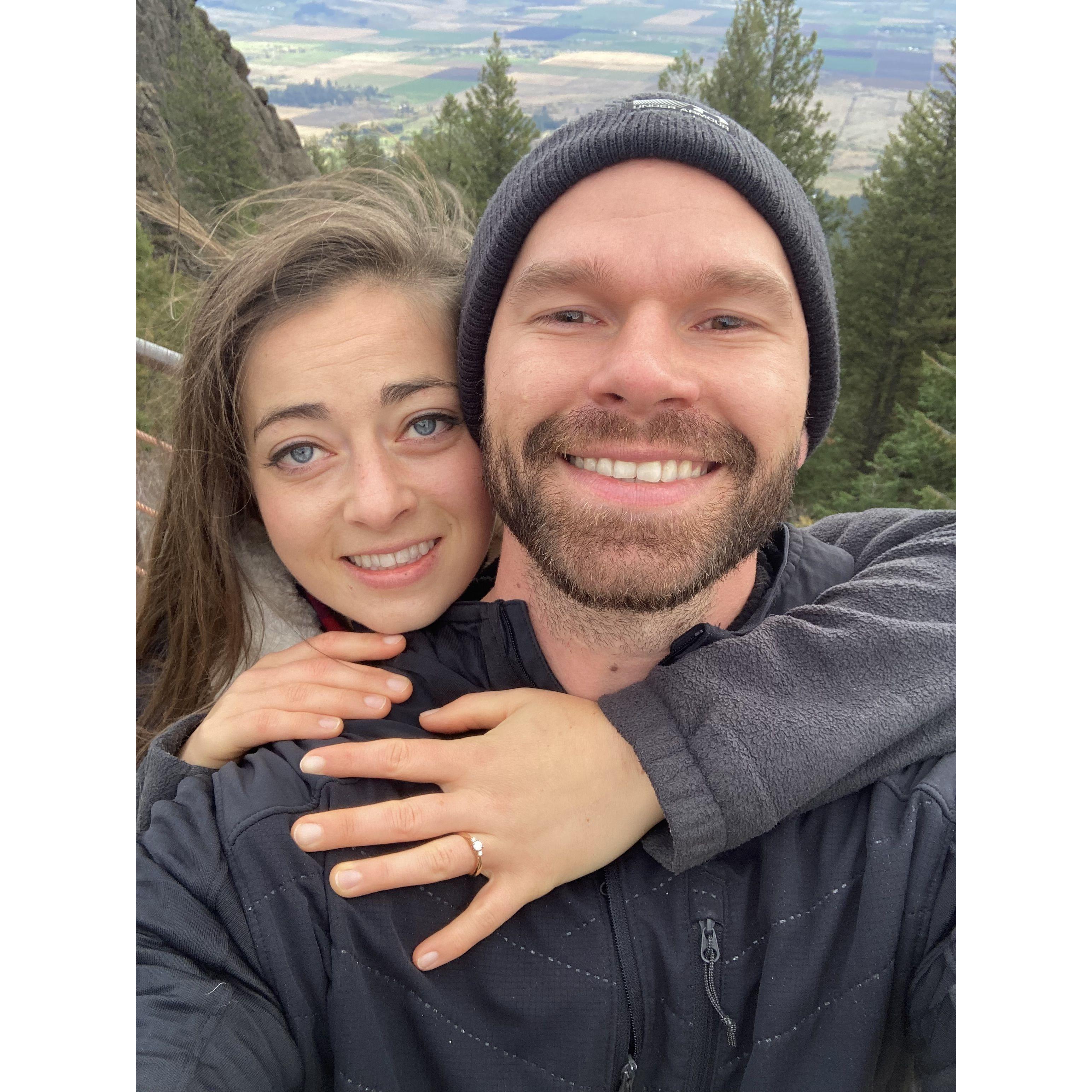 First day engaged! We watched the solar eclipse from Indian Rock at the top of Mt. Emily