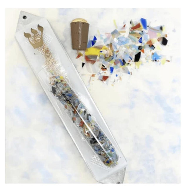 White Collage Wedding Shards Mezuzah by Beames