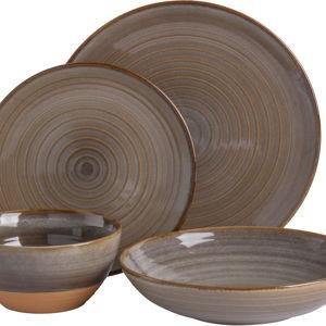 Gibson Elite 16 Piece Dreamweaver Double Bowl Terracotta Reactive Dinnerware Set - Earthy Brown, Service for 4 (16pcs)
