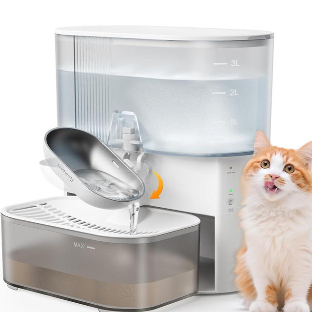 Wireless Cat Water Fountain No Filters, Wastewater Separation, FEELNEEDY Stainless Steel Bowl, 3.5L Pet Water Fountain for Cats & Dogs Dispenser, White