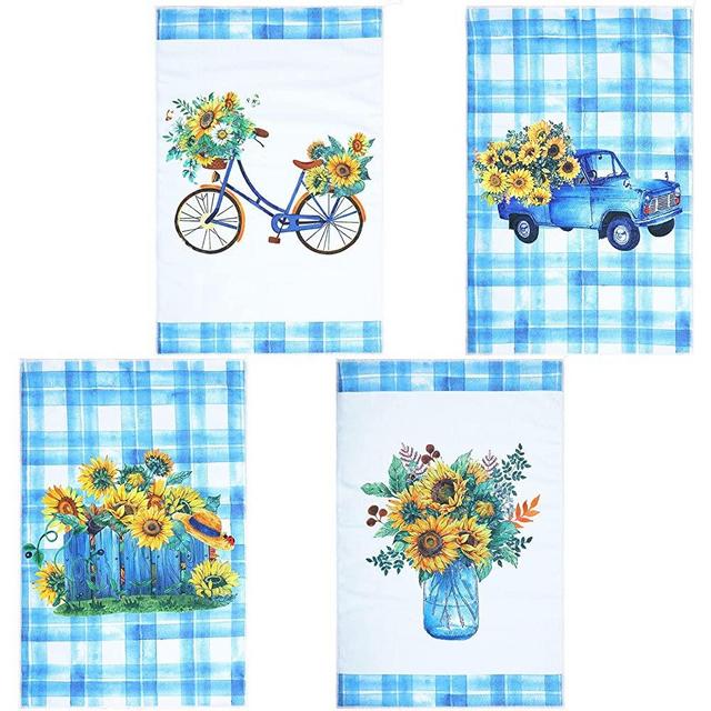 4 Pcs Kitchen Towels Sunflower Bee Dish Towels Decorative Absorbent Hand Polyester Towel with Hanging Loop for Kitchen Dishes Tea Towels for Home Housewarming Gifts Decor, 16 x 24'' (Blue, Romantic)