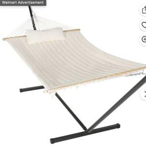 VEIKOUS 2-Person Hammock w/Metal Stand, Detachable Pad & Pillow 450lbs Weight Capacity, White