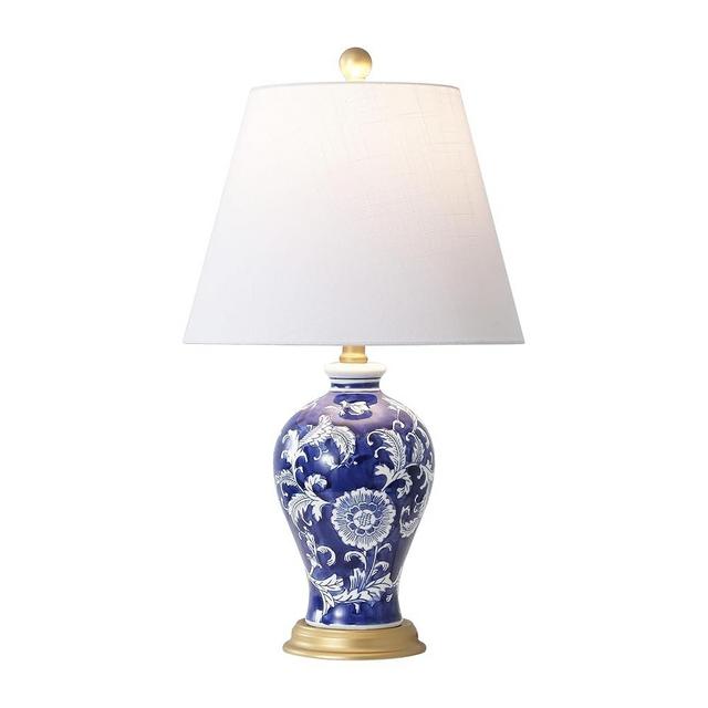 JONATHAN Y JYL3009E Grace 24" French Country Cottage Ceramic/Iron Floral Urn LED Table Lamp, Navy/White for Bedroom, Living Room, Office, College
