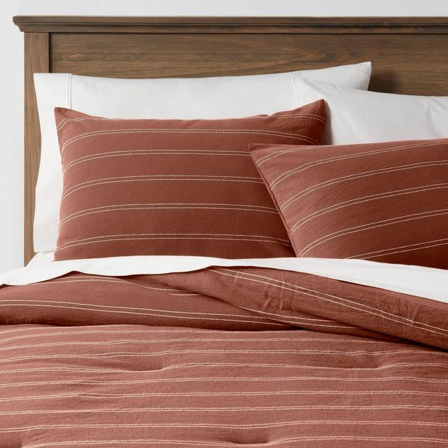Full/Queen Simple Woven Stripe Comforter & Sham Set Rust - Threshold™