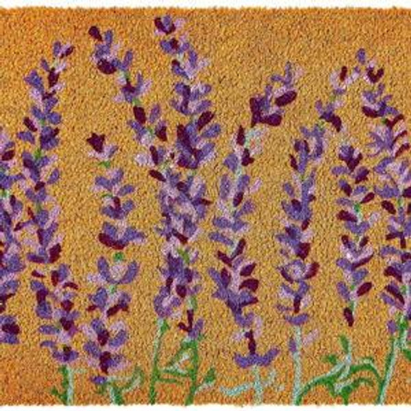 KANKUN Coco Coir Door Mat with Heavy Duty Backing, Welcome Doormat (17" x 30"), Doormat Entrance (Lavender Floral)