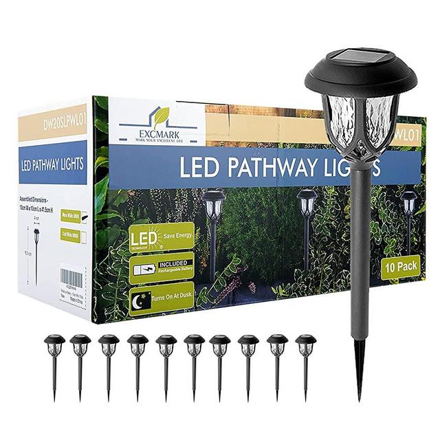 10 Pack Solar Lights Outdoor Decorative, Solar Pathway Lights Outdoor, Solar Powered Garden Yard Lights for Walkway Sidewalk Driveway. (Black, Cool White)