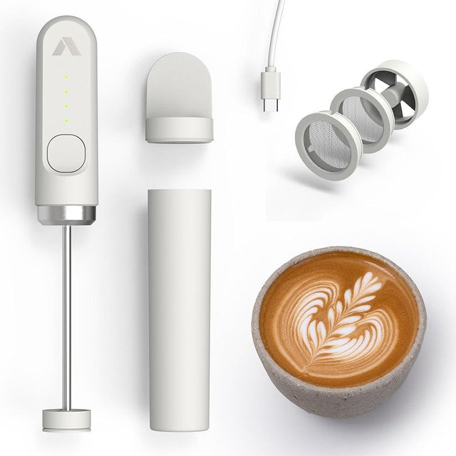 Subminimal Performance Milk Foamer - NanoFoamer Lithium Handheld Milk Frother | White Special Edition | Rechargeable, Dual-Speed | Microfoamed Milk in 30 Seconds, Barista-Style Coffee Drinks at Home