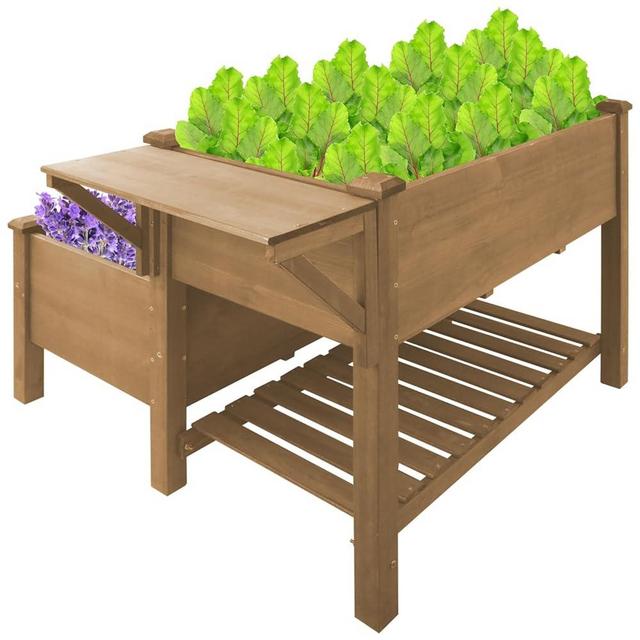 ketive 2-Tier Raised Garden Bed with Legs Outdoor Elevated Garden Box, Storage Shelf, Protective Liner for Backyard, Patio, Balcony（Brown, 55x42x30 in）