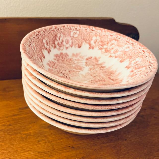 Coupe Cereal Bowls Kingswood Pink English Ironstone Tableware Set of 8