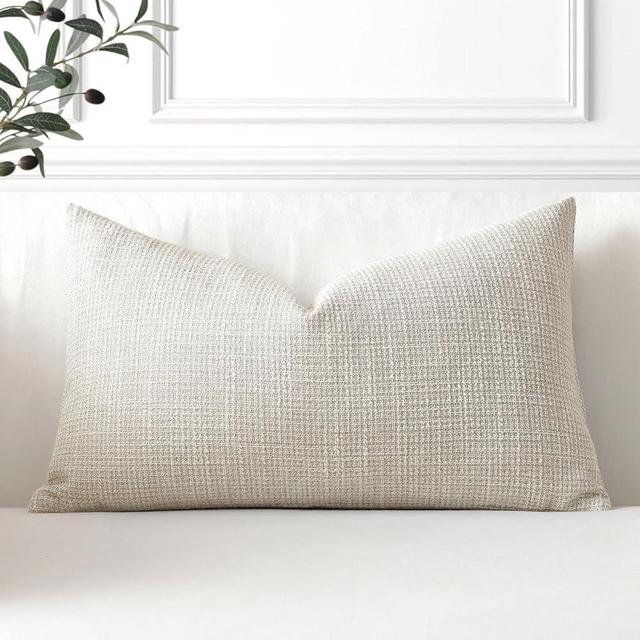 OTOSTAR Linen Throw Pillow Cover Set of 1 Decorative Lumbar Pillowcases Cushion Covers 16x24 Inch for Home Decor Sofa Bedroom Car 40 x 60CM Beige