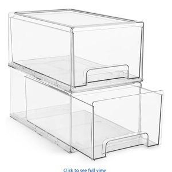 Sorbus Large Clear Storage Drawers (2 Pack) – Stackable Pull-Out Storage Bins with Handles, Slide Out Organizer Drawers for Pantry, Fridge, Kitchen – Stackable Acrylic Storage Bins