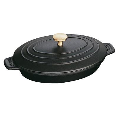 Staub Cast-Iron Oval Gratin with Lid, Matte Black, 9"