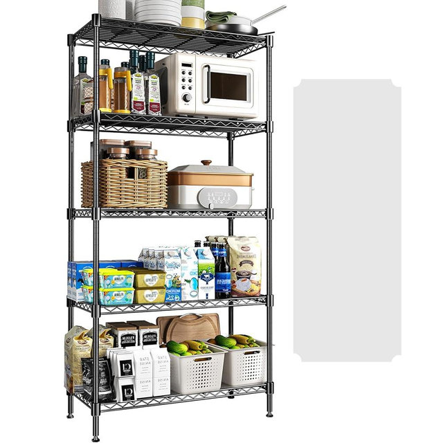 RackBro 72" H Storage Shelves 5 Tier Wire Shelving with Shelf Liners, Adjustable Metal Garage Shelving, 1325LBS Heavy Duty Commercial Storage Rack for Pantry Kitchen, 35" W x 16" D x 72" H, Black