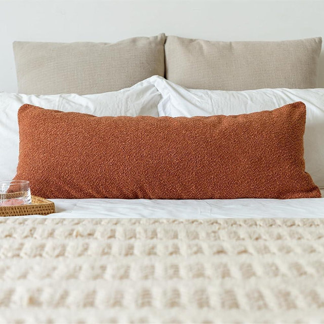 JoraLion 14x36 inch Boucle Lumbar Pillow Cover, Rust Woven Texture Neutral Long Pillow Cover Breathable Cushion Case for Couch Sofa Bed Living Room Home Decor (Cover Only)