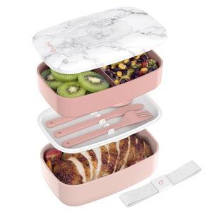 Adult Bento Box, Stackable 3-Compartment Lunch Box (Blush Marble)