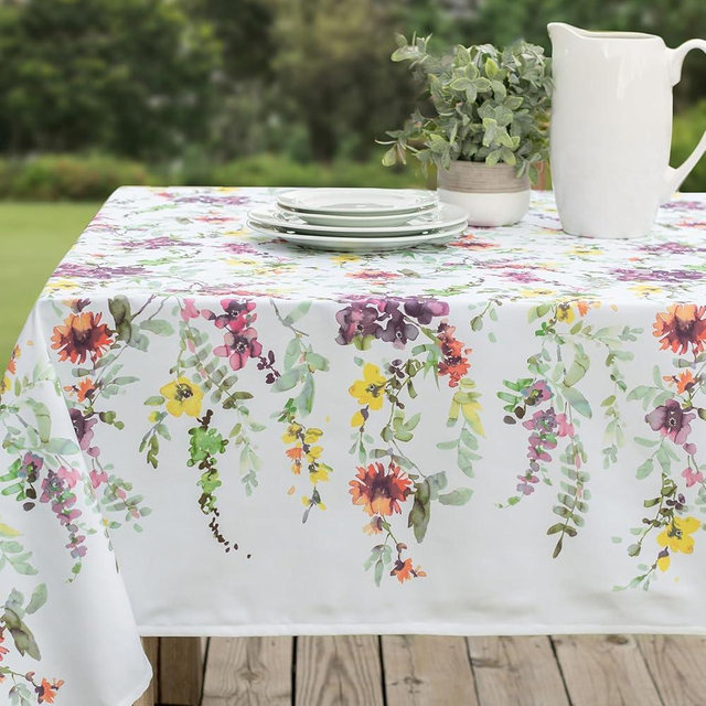 Benson Mills Durable Heavyweight Spillproof Spring/Summer Fabric Indoor Outdoor Tablecloth, Washable Table Cloth for Rectangle Tables, Picnic/Patio Table Covers (60" x 84" Rectangular, Floral Cascade)