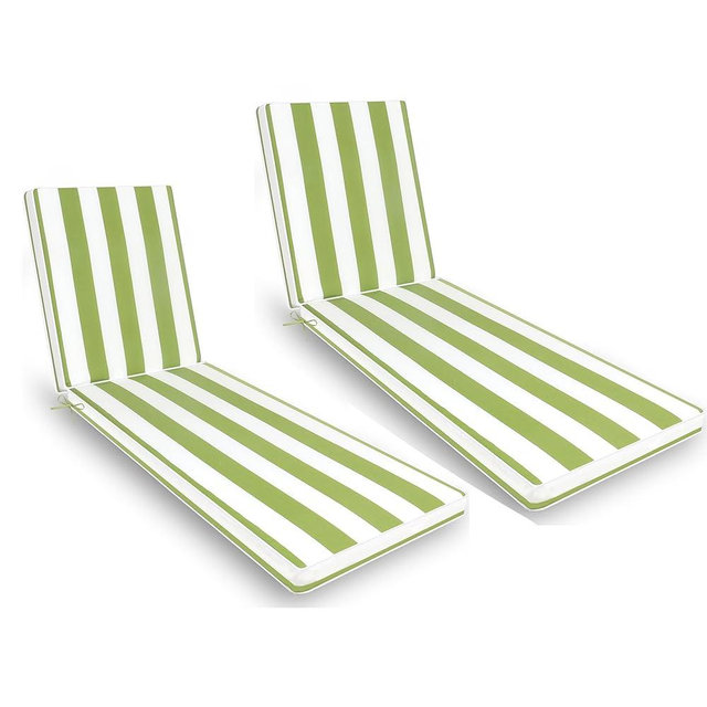 HAIPUP Outdoor Chaise Lounge Chair Cushions 2 Pack, Thick Waterproof Patio Pool Lounge Cushions, Fade Resistant(Green & White Stripe)
