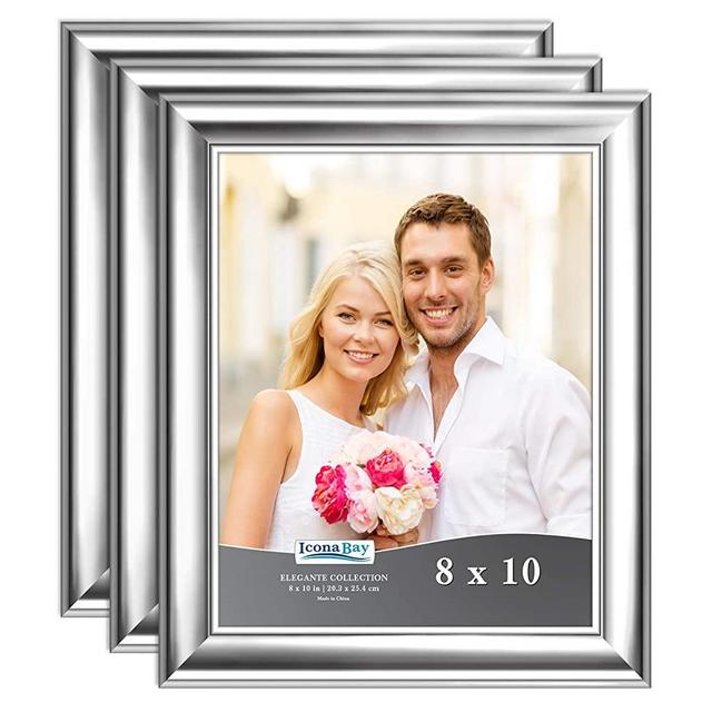 Icona Bay 8x10 Picture Frame (3 Pack, Silver), Silver Photo Frame 8 x 10, Wall Mount or Table Top, Elegante Collection